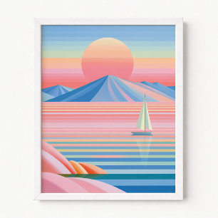 Pastell Ombre Ränder Solnedgång Segelbåt Reflektio Poster