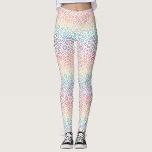 Pastell Opal Regnbåge Leopardtryck Leggings