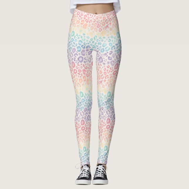 Pastell Opal Regnbåge Leopardtryck Leggings (Framsida)