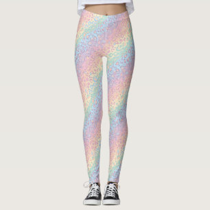 Pastell Opal Regnbåge Leopardtryck Leggings