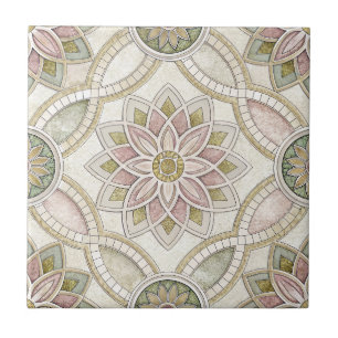 Pastell Opalescent Blommig Moasik - Mandala Kakelplatta