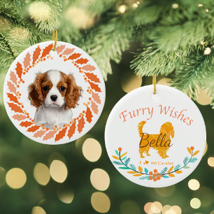 Pastell orange Cavalier King Charles Spaniel Julgransprydnad Keramik