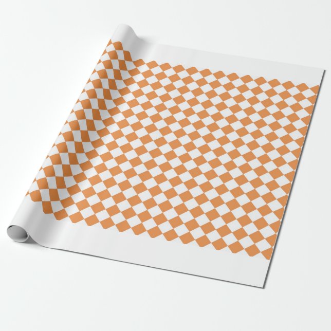 Pastell Orange Diamant Schackbräde mönster Presentpapper (Utrullad)