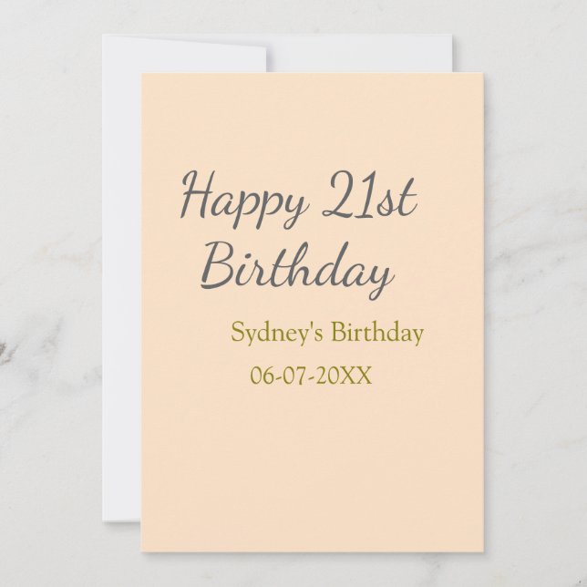 Pastell orange grå glad 21-årsdag namn datum inbjudningar (Framsida)