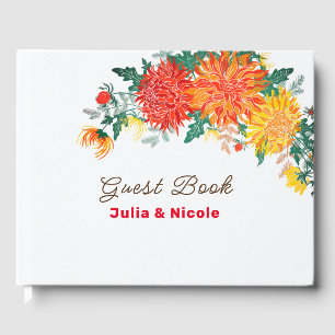 Pastell Orange Gul Vår Dahlia Blommor Bröllop Gästböcker