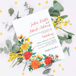 Pastell Orange Gul Vår Dahlia Blommor Bröllop Inbjudningar