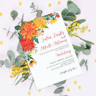 Pastell Orange Gul Vår Dahlia Blommor Bröllop Inbjudningar