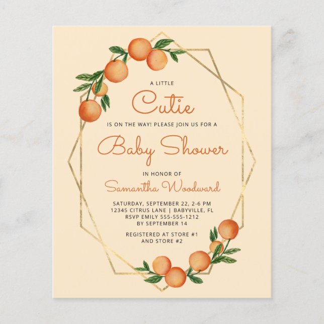 Pastell Orange Liten Söt Baby Shower Inbjudan (Framsida)