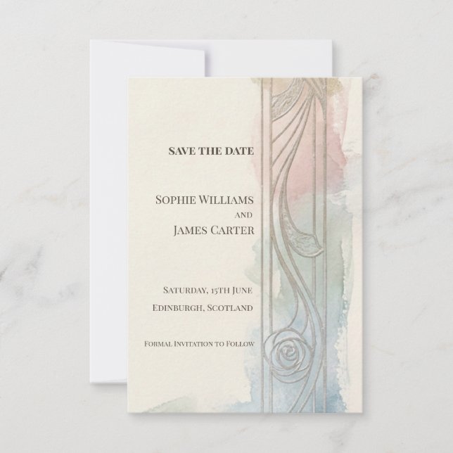 Pastell Panel Art Nouveau Save The Date Spara Datumet (Framsida)