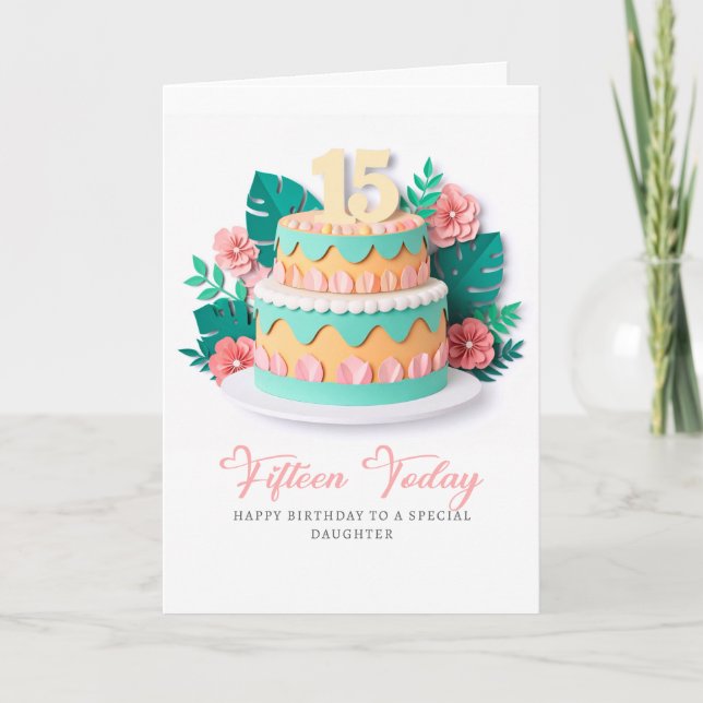 Pastell Pappersklippt Tårta 15-årsdag Kort (Framsida)