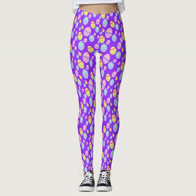 Pastell Päskäggmönster på Lila Leggings (Framsida)