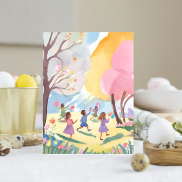 Pastell Påskäggsjakt Blommig Handgjord Akvarell Helg Vykort