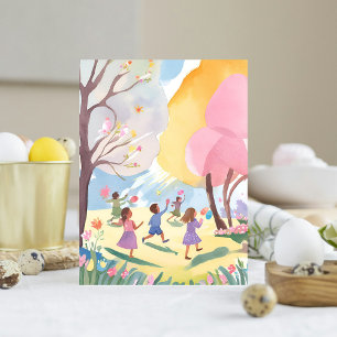 Pastell Påskäggsjakt Blommig Handgjord Akvarell Helg Vykort