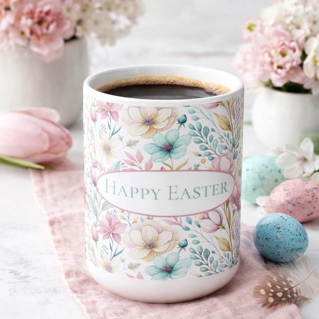 Pastell Påskblommig Konst med Vårblomningar  Kaffemugg (Skapare uppladdad)