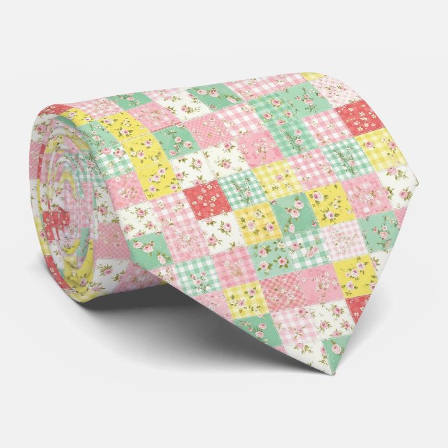 Pastell Patchwork Blommig Rutig Vintage Stuga Slips (Rullad)