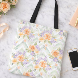 Pastell Peach Lavendel Blommig Salvia Chevron Hand Tygkasse
