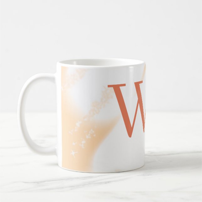 Pastell peach orange vit monogram retro fet namn kaffemugg (Vänster)