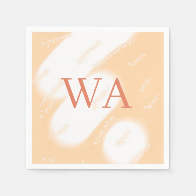 Pastell peach orange vit monogram retro fet namn pappersservett (Framsidan)
