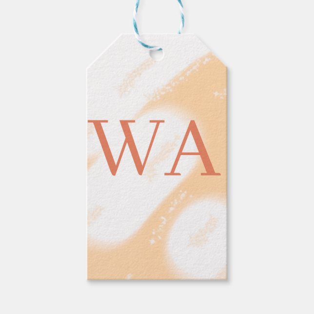 Pastell peach orange vit monogram retro fet namn presentetikett (Framsidan)