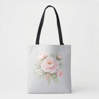 Pastell Peony Bloom, Mjukt Botaniskt Vattenfärg  Tygkasse