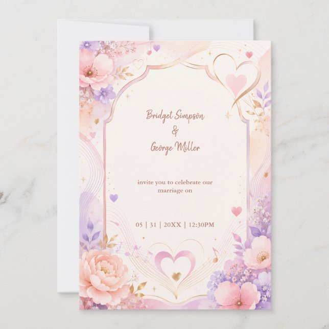 Pastell Peony Kärlekssång Bröllopsromans Inbjudningar (Framsida)
