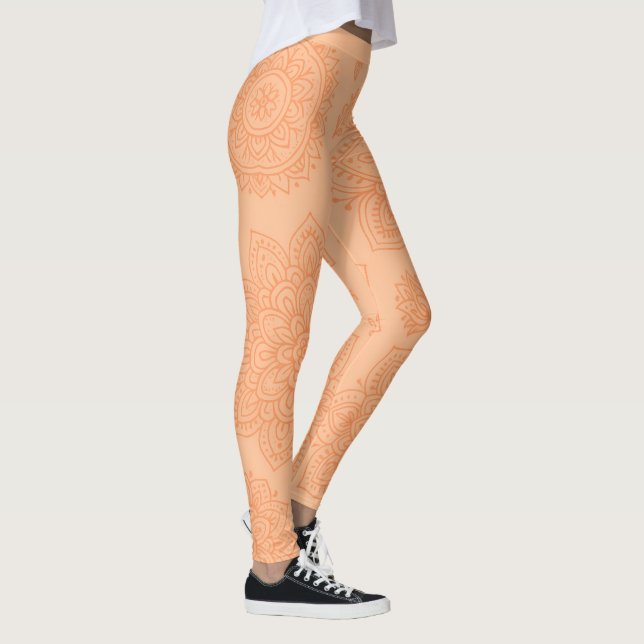 Pastell Persika Boho Mandala Minimalistisk Yoga Leggings (Höger)