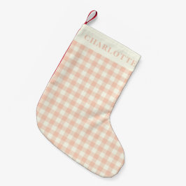 Pastell Persika Gingham Buffalo Check Rutig Namn Liten Julstrumpa