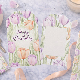 Pastell Persika Lila Vår Blommig Glad Födelsedag Presentetikett