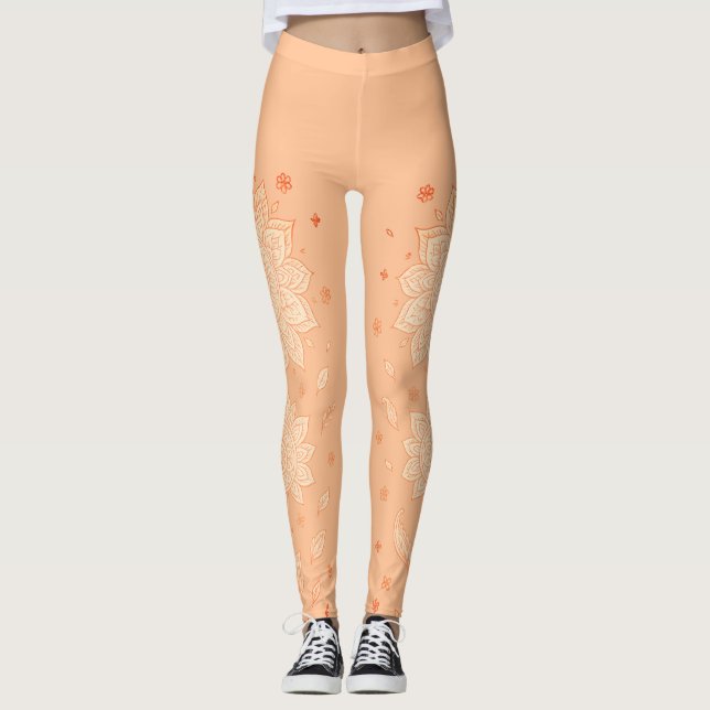 Pastell Persika Mandala Minimalistisk Yoga Leggings (Framsida)