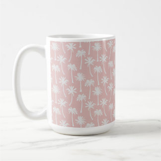 PASTELL PERSIKA MED VITA SOMMAR TROPISKA PALMER KAFFEMUGG