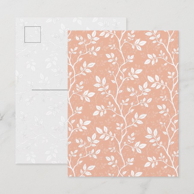 Pastell Persika Minimalistisk Botanisk Konst Postk Helg Vykort (Fram/baksida)