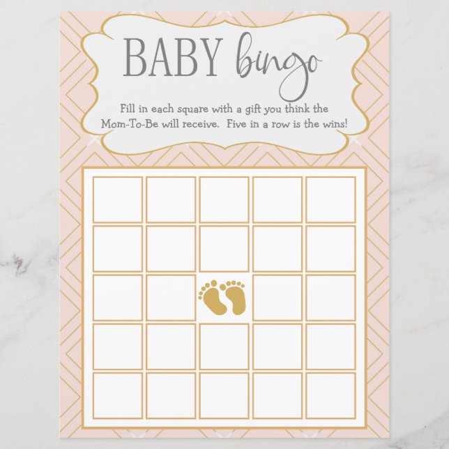 Pastell Persika och Guld Geometrisk Baby Bingo (Framsida)