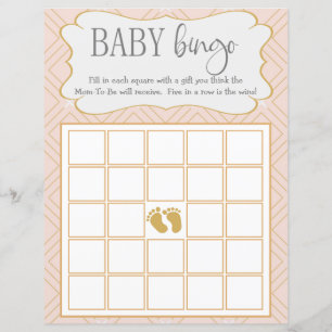 Pastell Persika och Guld Geometrisk Baby Bingo