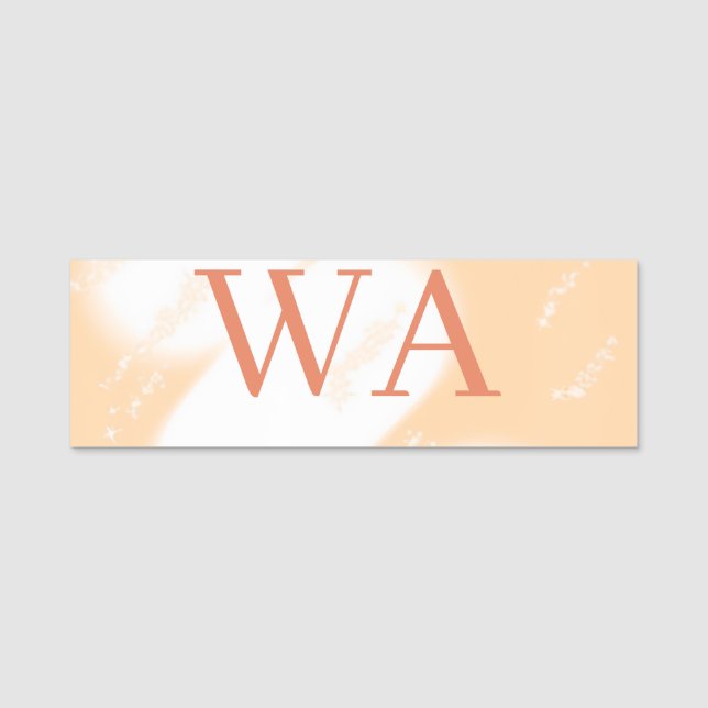 Pastell persika orange vit monogram retro fet namn namnbricka (Framsida)