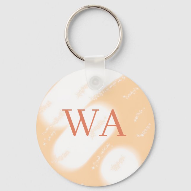 Pastell persika orange vit monogram retro fet namn nyckelring (Framsida)