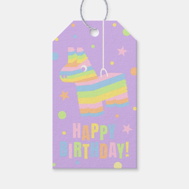 Pastell Pinata Grattis på födelsedagen Konfetti Presentetikett (Framsidan)
