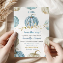 Pastell Pojke Pumpa Är På Väg Baby Shower