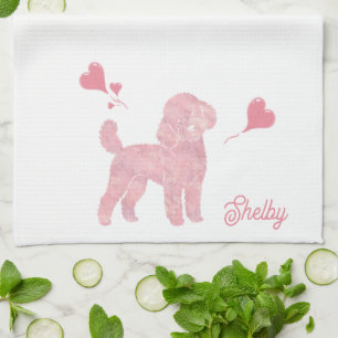 Pastell Poodle Siluett Valentine Anpassat Namn Kökshandduk