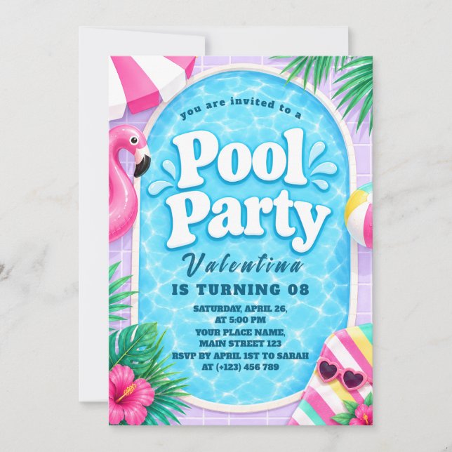 Pastell Poolparty Inbjudan (Framsida)