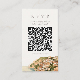 Pastell Positano Italienska Kust Bröllop QR-kod RS Tilläggskort