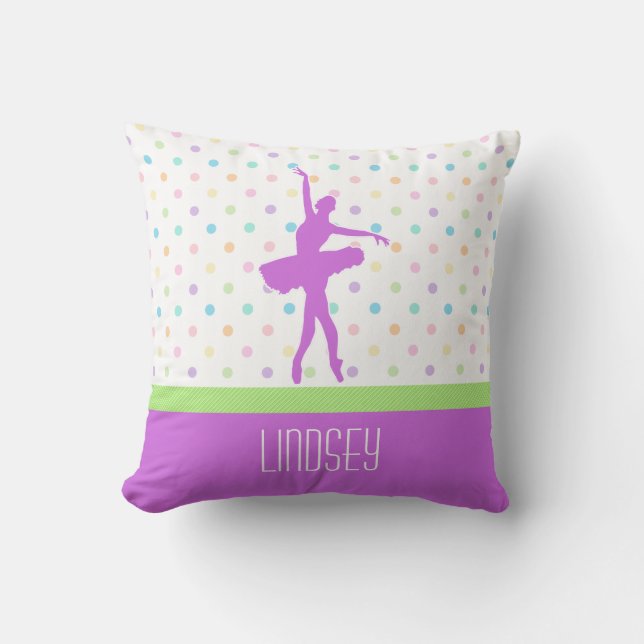 Pastell Prickig Tutu Dansare Med Lila Detaljer Kudde (Framsida)