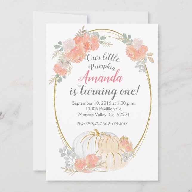 Pastell Pumpa 1-års inbjudan (Framsida)