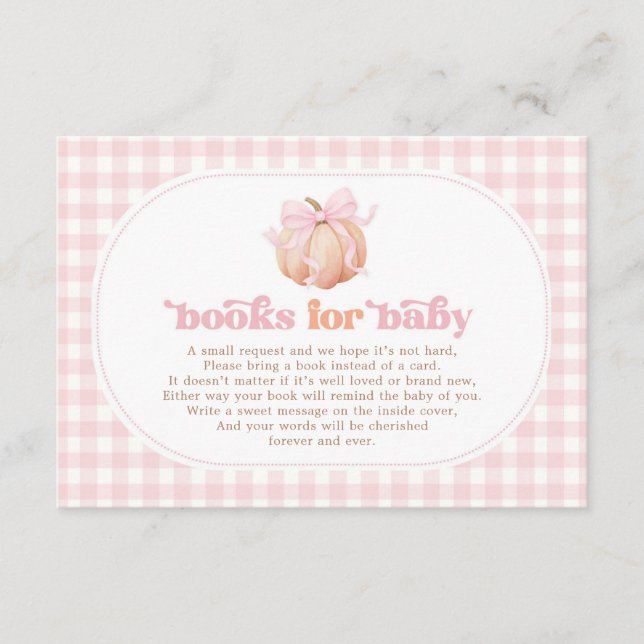 Pastell Pumpa Rosa Gingham Böcker för Babyflicka Tilläggskort (Framsida)