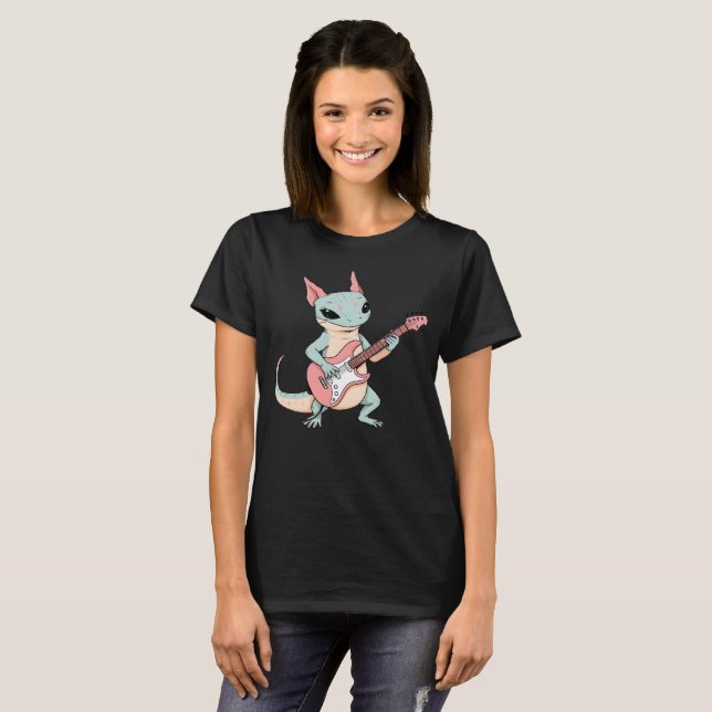 Pastell Punk Rock Axolotl Gitarrspelare Mjuk Grung T Shirt (Hel framsida)