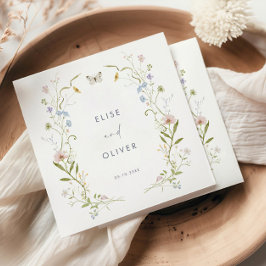 Pastell Ram Bröllop med Vilda Blommor Pappersservett