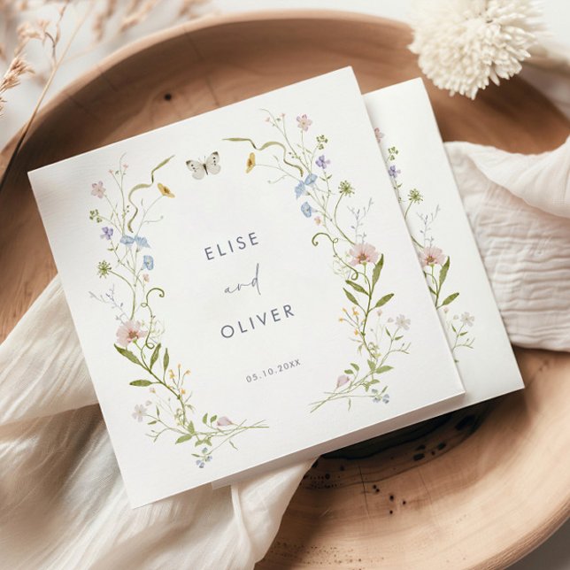 Pastell Ram Bröllop med Vilda Blommor Pappersservett (Skapare uppladdad)