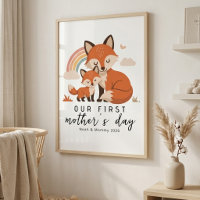 Pastell Räv Mamma Bebis Första Mors Dag Nursery