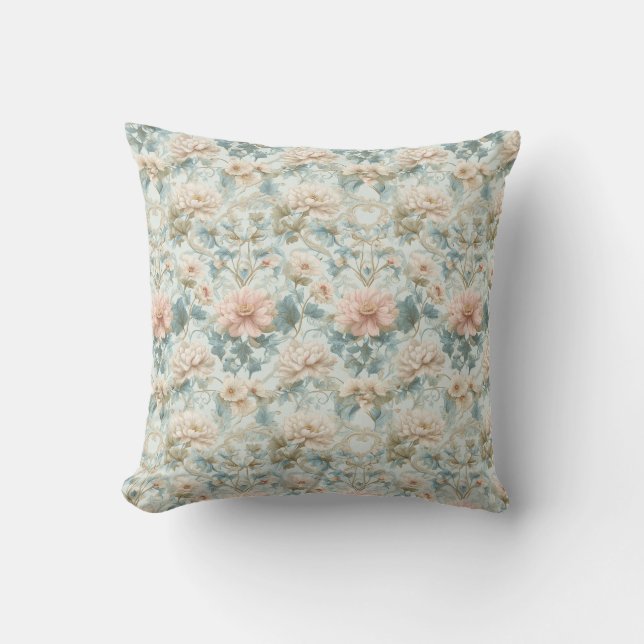 Pastell Regency engelskt trädgårdsblommor Kudde (Framsida)