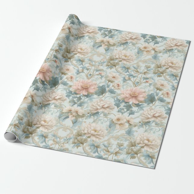 Pastell Regency Trädgårdsblommor Presentpapper (Utrullad)