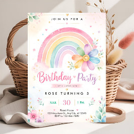 Pastell Regnbåge 3-årsdag Inbjudningar